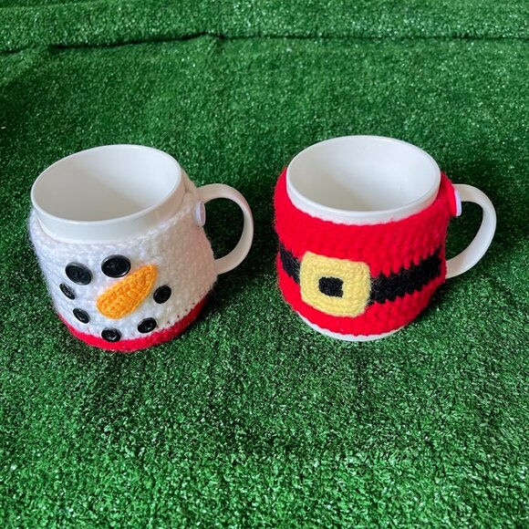 Christmas Knitting Crochet Sweater Santa and Snowman Ceramic Mug Coffee Gift - Picture 1 of 11